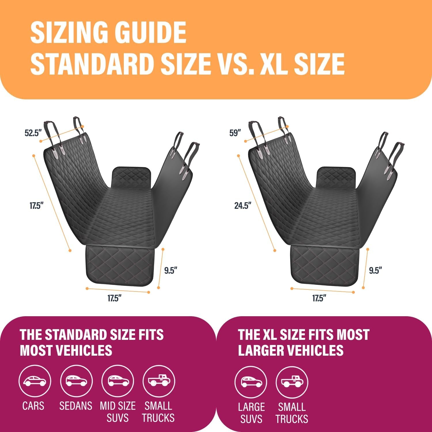 Black Standard Dog Car Hammock Back Seat Cover, Waterproof Backseat Cover Protector for Truck Bench Rear of Sedans or Suvs, Essential Pet Supplies Vacuum or Wipe Clean, Machine Washable